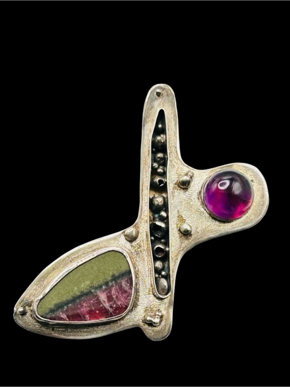Vintage Sterling Brutalist Iriniri Amethyst Ruby Zoisite Brooch
